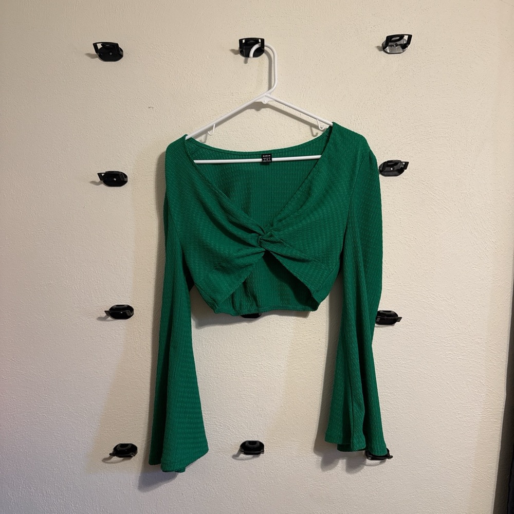 SHEIN Green Knot Front Crop Top